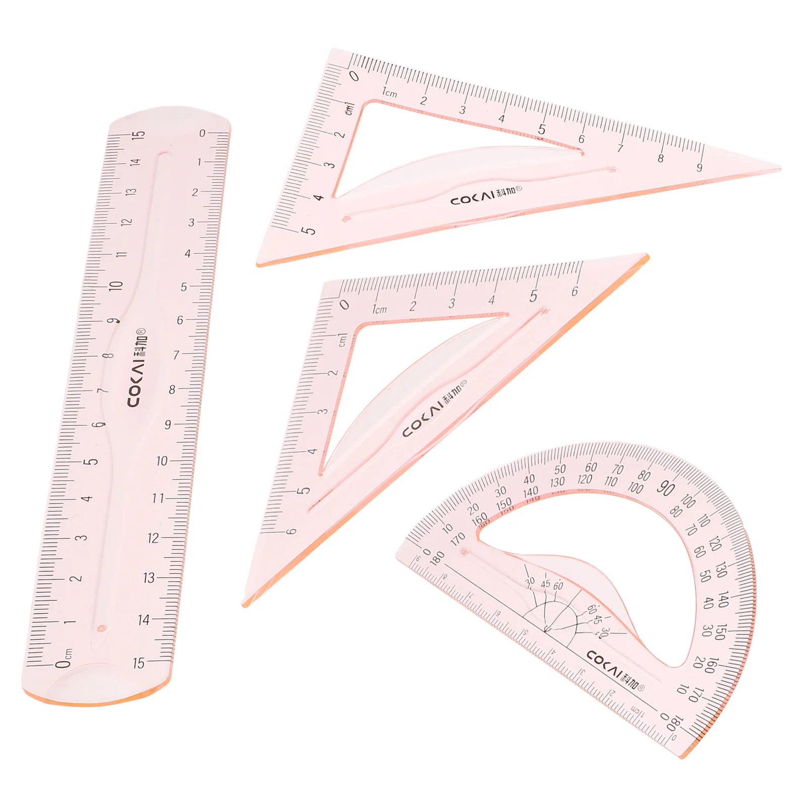 4pcs/Set Plastic Straight Triangle Ruler Geometry Protractor Drafting Ruler Precise Measuring Ruler School Office Stationery