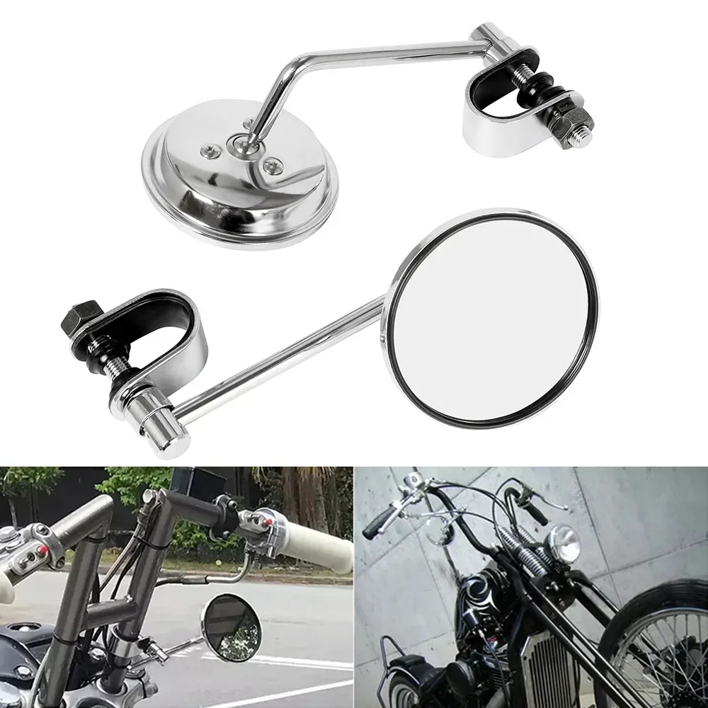 

Universal 8mm 22mm-25mm 7/8" Handle Bar Mirror Mount Motorcycle Retro Vintage Round Rearview View Stainless moto Mirrors Classic