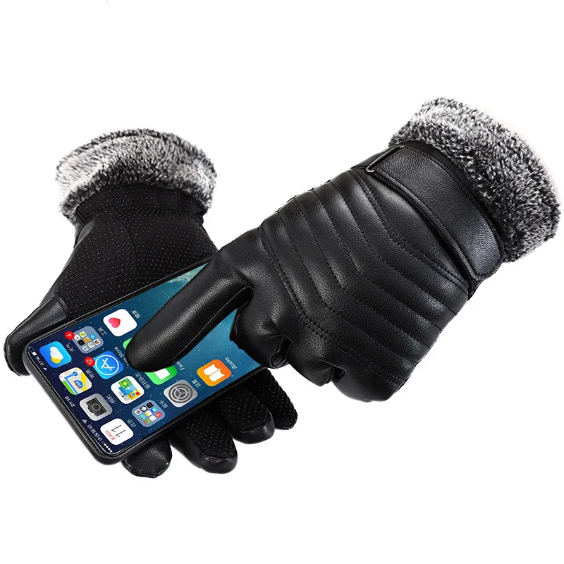 2022 Autumn Winter Velvet Gloves Men Touch Screen Mittens Glove Male Thickening Hiking Riding Outdoor Non-slip Leather Gloves