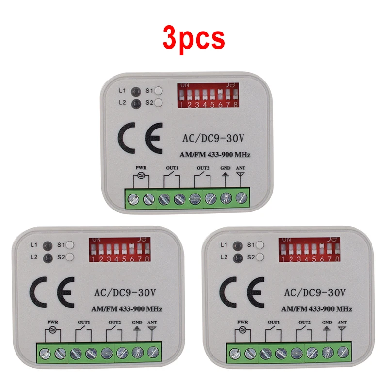 

3pcs Universal Garage Door Receiver 433 868 MHz RX Multi 300-900MHz Remote Control Switch 2CH 9-30V AC DC Controller Gate Opener