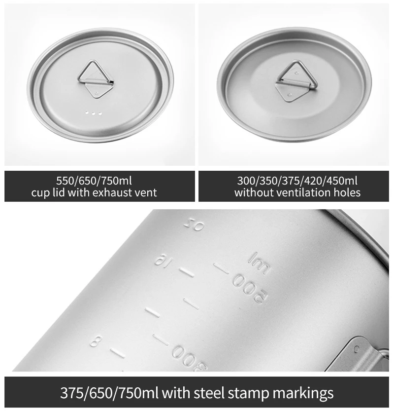 Titanium Cup Outdoor Portable Camping Picnic Water Cup Mug With Foldable Handle For Outdoor Camping Hiking 300ml/ 450ml /750ml 5
