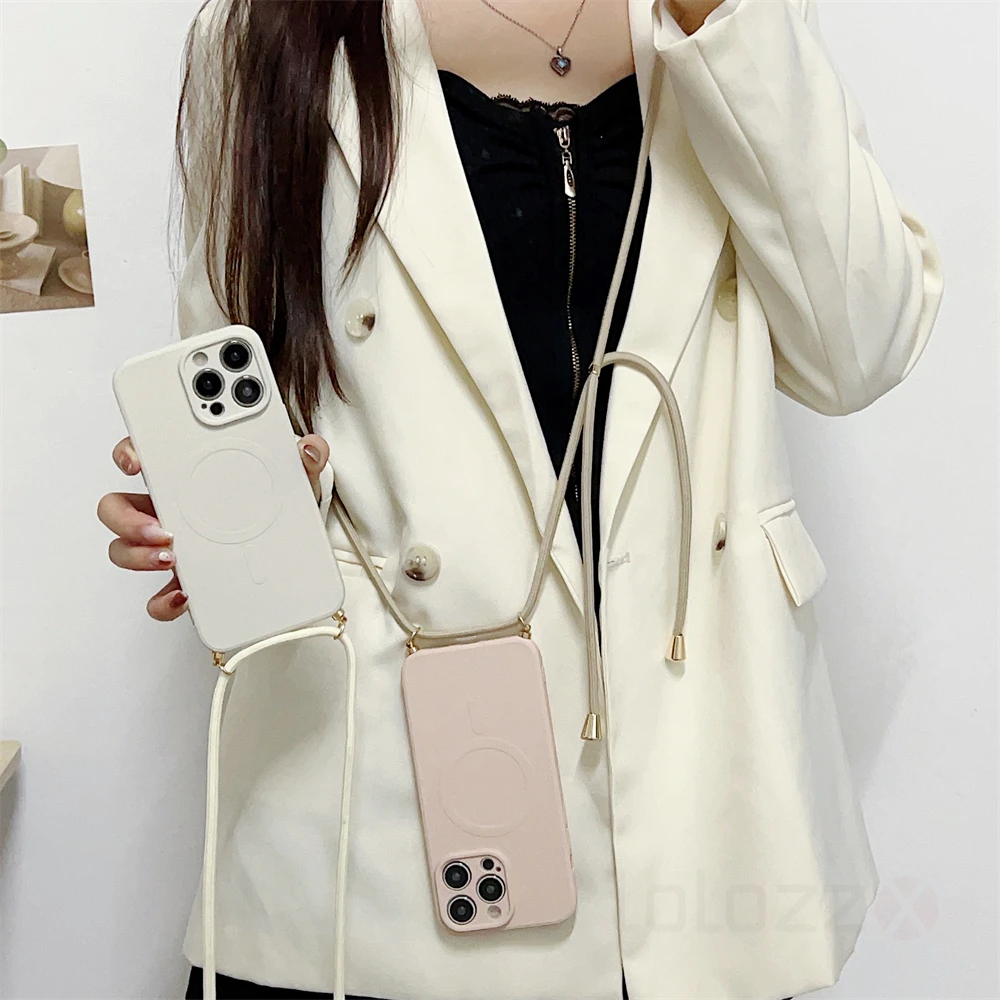 Universal Lanyard Strap Soft Phone Case with Magsafe-Compatible Magnetic Wireless Charging Cover