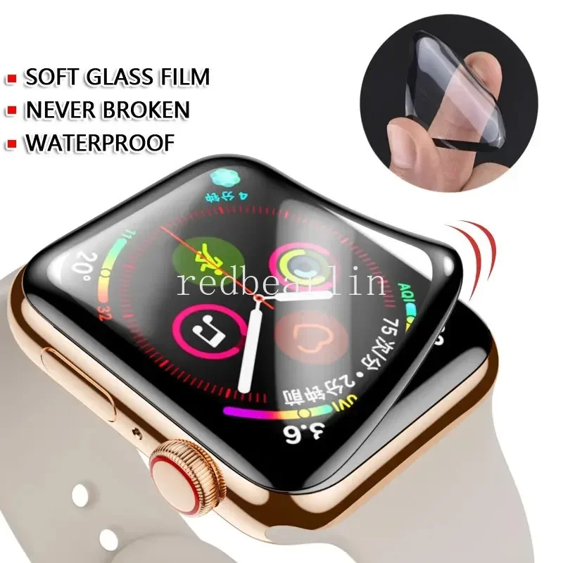 

500 шт., защитная пленка для Apple Watch серии 45 мм, 41 мм, 44 мм, 40 мм, 42 мм, 38 мм, мягкое стекло 9D HD, полная пленка для iWatch 8, 7, 6, 5, 4