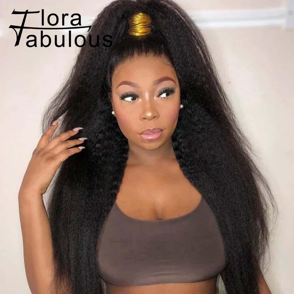 

Straight Yaki 13X4 Lace Front Wigs For Wommen Glueless 4x4 Lace Closure Wig Kinky Straight Brazilian Remy Human Hair Pre-Plucked