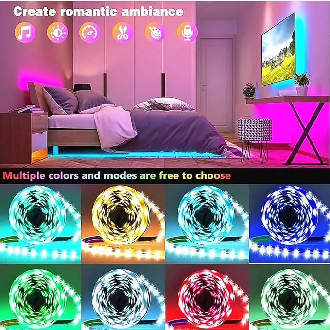 Smart RGB LED Strip Lights with WiFi App Control – Flexible Room Decor Lamp Tape