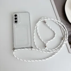Adjustable Crossbody Lanyard Phone Case with Silicone Card Holder - Galaxy A27 (TM - White)