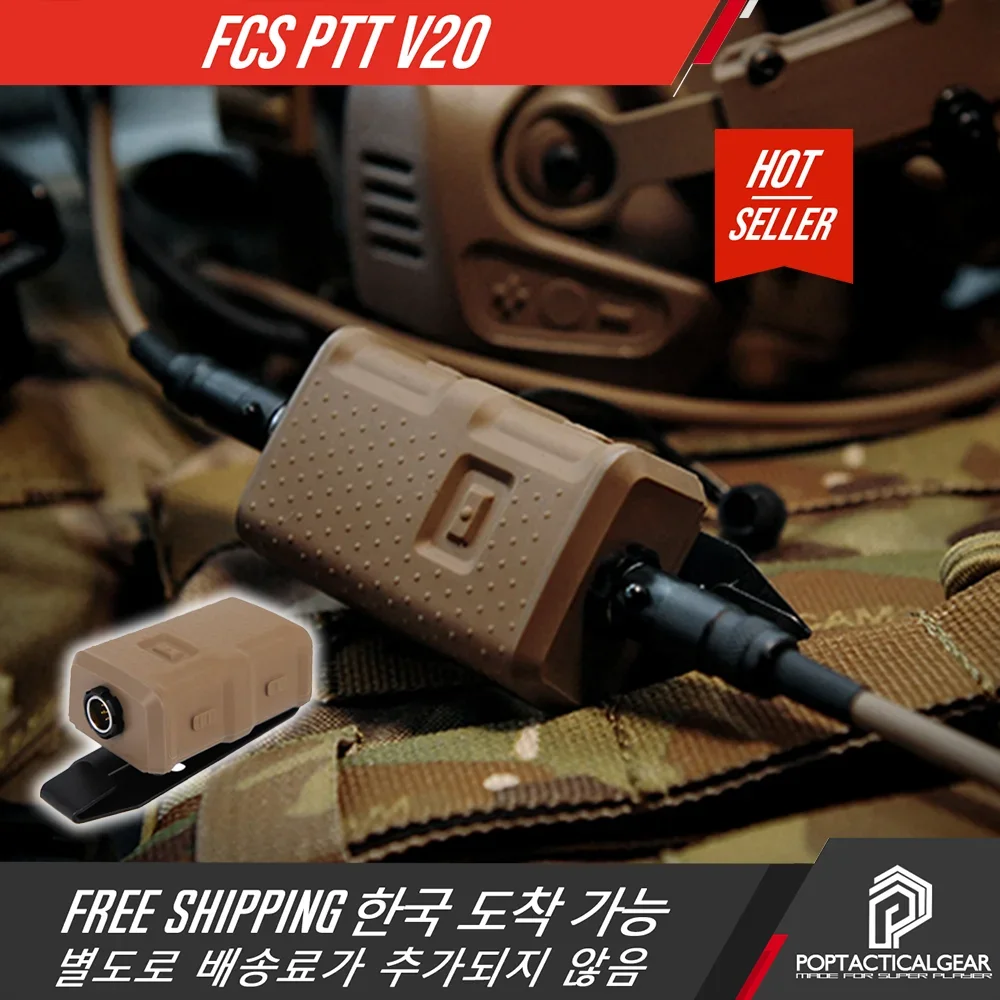 FCS TACTICAL V20 PTT Single Communication Channels for AMP Headset High Quality Tactical Call Accessories Lightweight Design