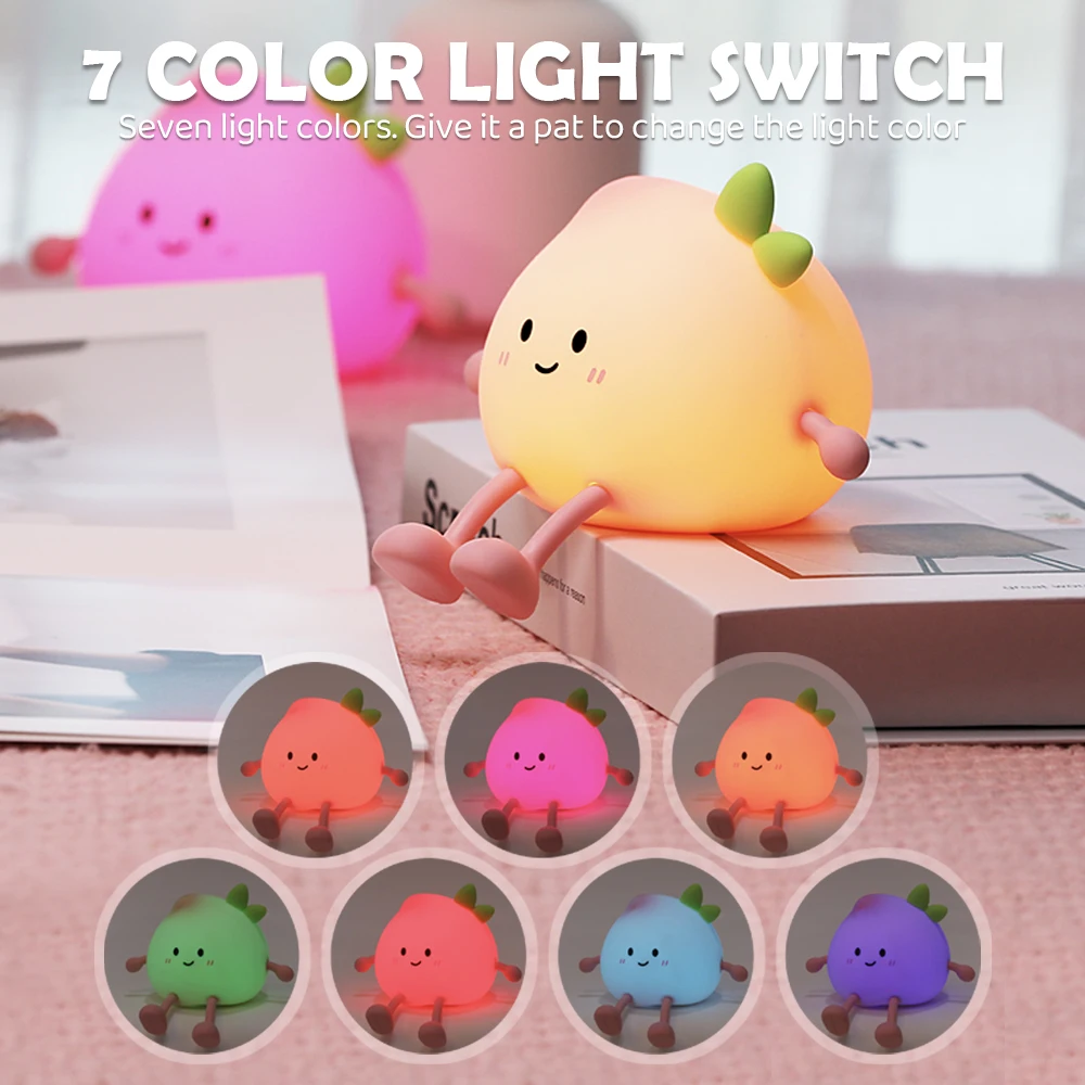 Cute Fruit Night Light Rechargeable Mushroom LED Squishy Night Light 3 Level Dimmable Silicone Nursery Night Lamp For Baby Room 2