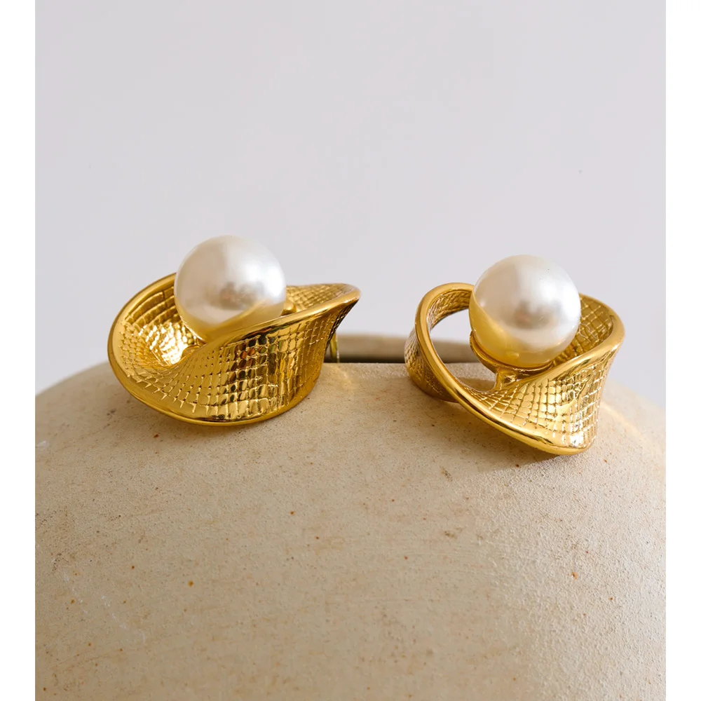 Yhpup Stainless Steel Simulated Pearls Twisted Geometric Jewelry