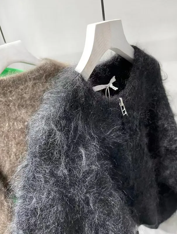 High Quality Mink Cashmere Sweater Zipper Jacket Light Luxury Cardigan Soft And Fluffy Thick Knit Free Shipping  C154 5