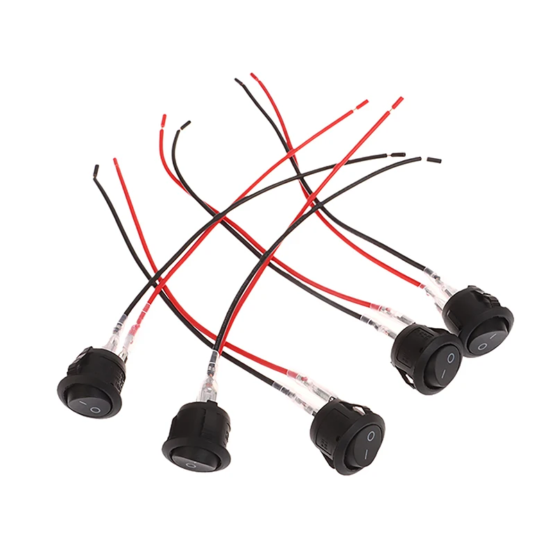 5Pcs Round Rocker Switch With Wire 2 Positions Black ON/OF Miniature Button Switch 12V Miniature Rocker Switch With Wire