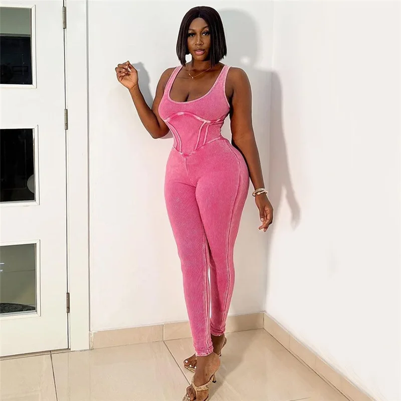 

Women Casual Sports Jumpsuit High Waist Summer New Tight Threaded Sleeveless One Piece Bodycon