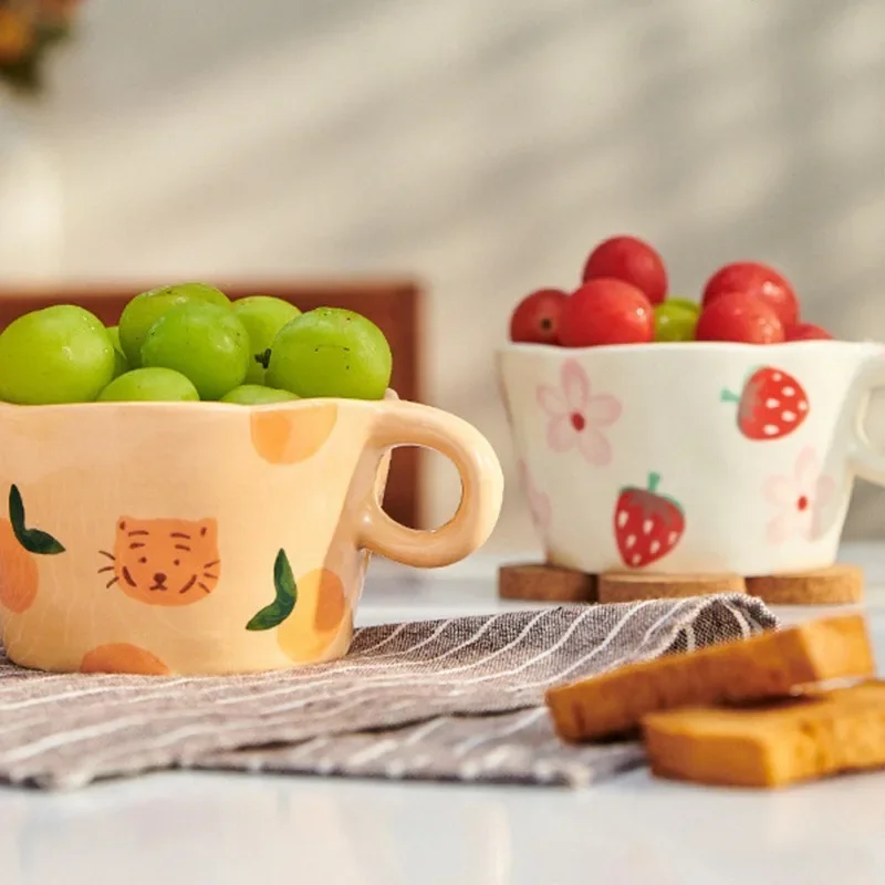 Hand-Painted Strawberry Ceramic Coffee Mug - أكواب...