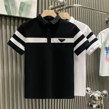 Polo da uomo a righe T-shirt casual da lavoro a maniche corte