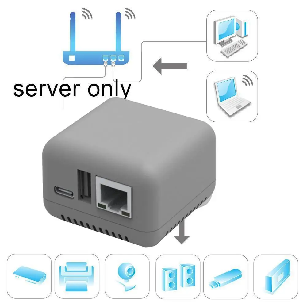 Porta USB 2.0 Mini Network Print Server, Porta USB 2.0, WIFI, Versão Bluetooth, HUB, NP330