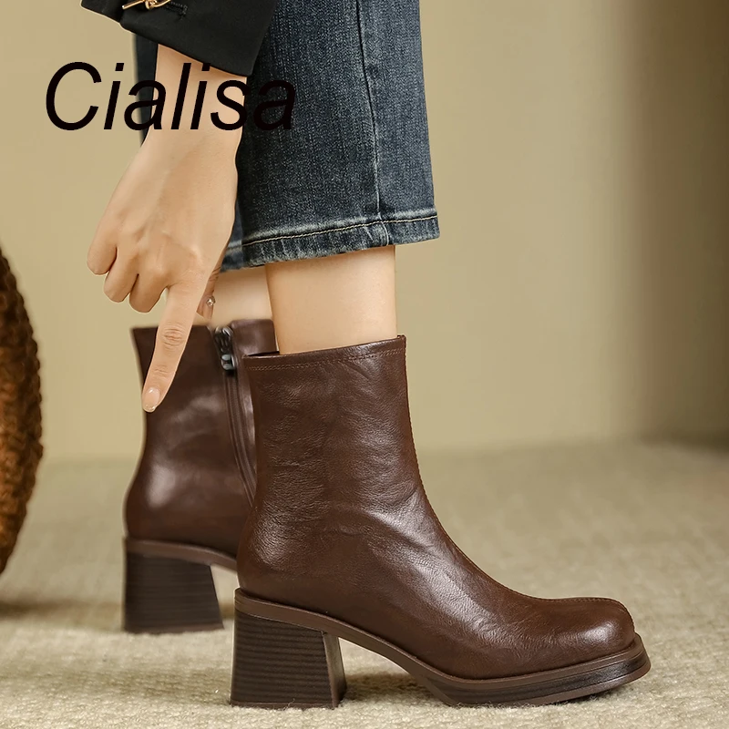 

Женские ботильоны из натуральной кожи, на молнии, с круглым носком