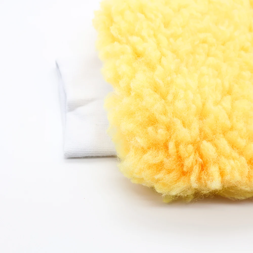 AUTOBRIGHT Dual-Sided Yellow Faux Wool Car Cleaning Glove Scratch-Free Soft Durable Interior Exterior Car Accessories Tools car cleaning gloves