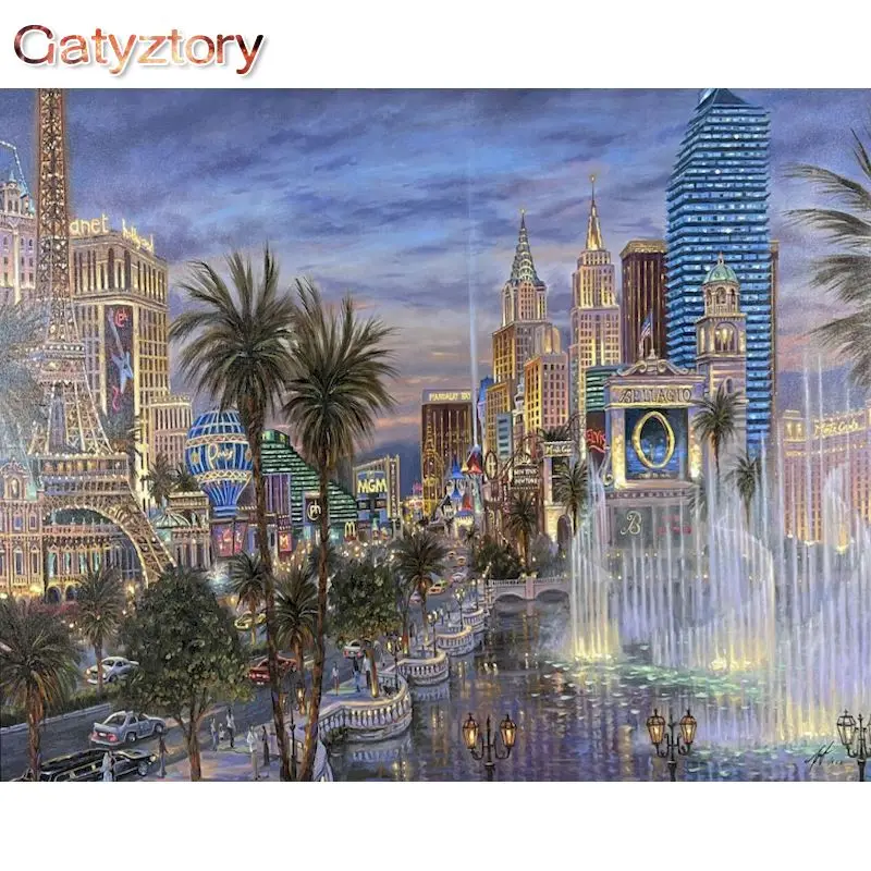 

GATYZTORY Painting By Numbers Handmade Unique Gift Building Landscape Oil Paint Kits 40x50 DIY Frame Canvas Modern Home Artwork