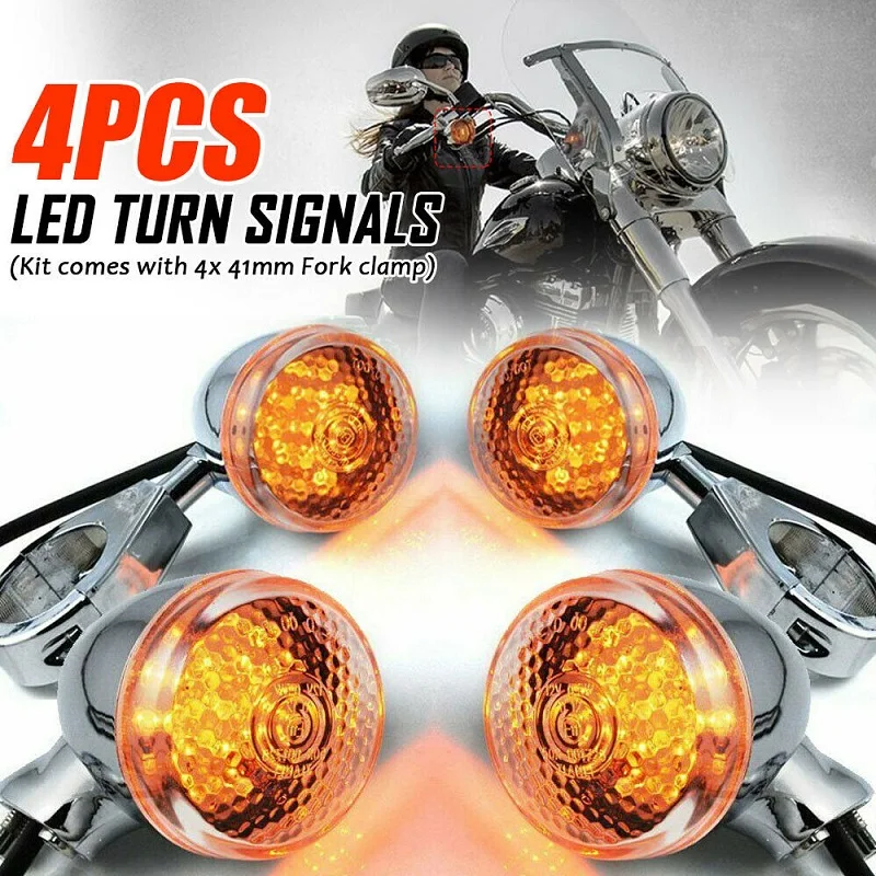 1 Pair Front Motorcycle LED Turn Signal Indicators with 41mm Fork Tube