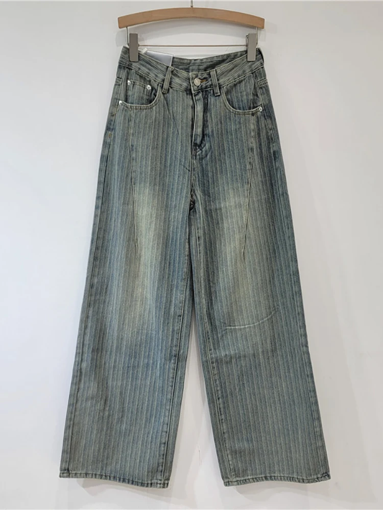 DEAT Women's Jeans High Waist Washed Striped Loose Straight Wide Leg Vintage Causal Denim Pants 2025 Spring New Fashion 29L8450 4