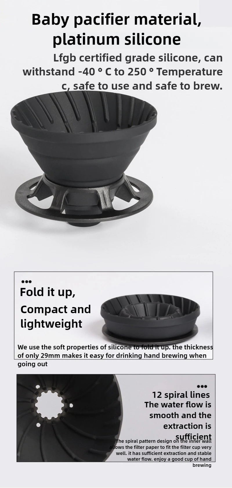 Hand Brewed Coffee Set Travel Car Camping, Portable Silicone Capsule Coffee Machine Slag-separated with Filter Paper Outdoor