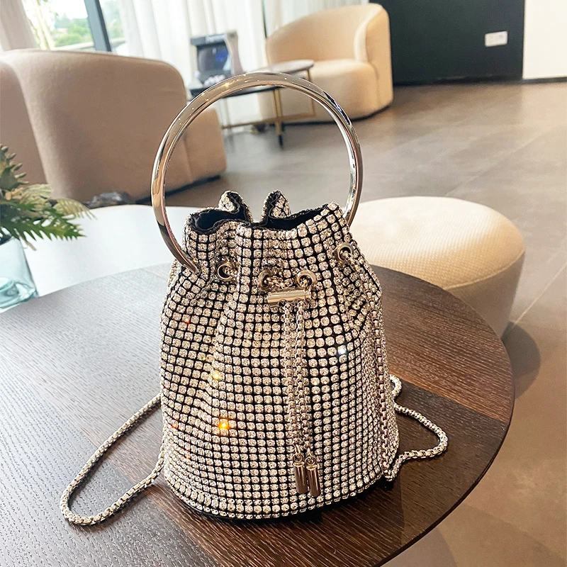 LuxuryDesignerHandbagVintageMetalHandmadeRhinestoneBucketBag