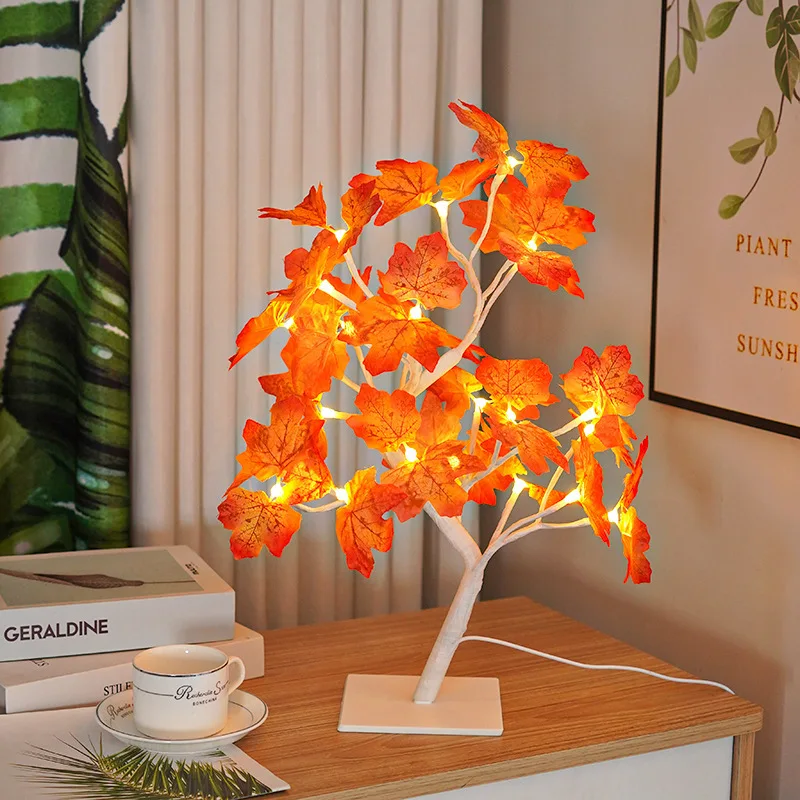 24 LED USB 단풍잎 요정 조명 꽃나무 테이블 램프 장미 무드등 결혼식 파티 가을 할로윈 장식 선물