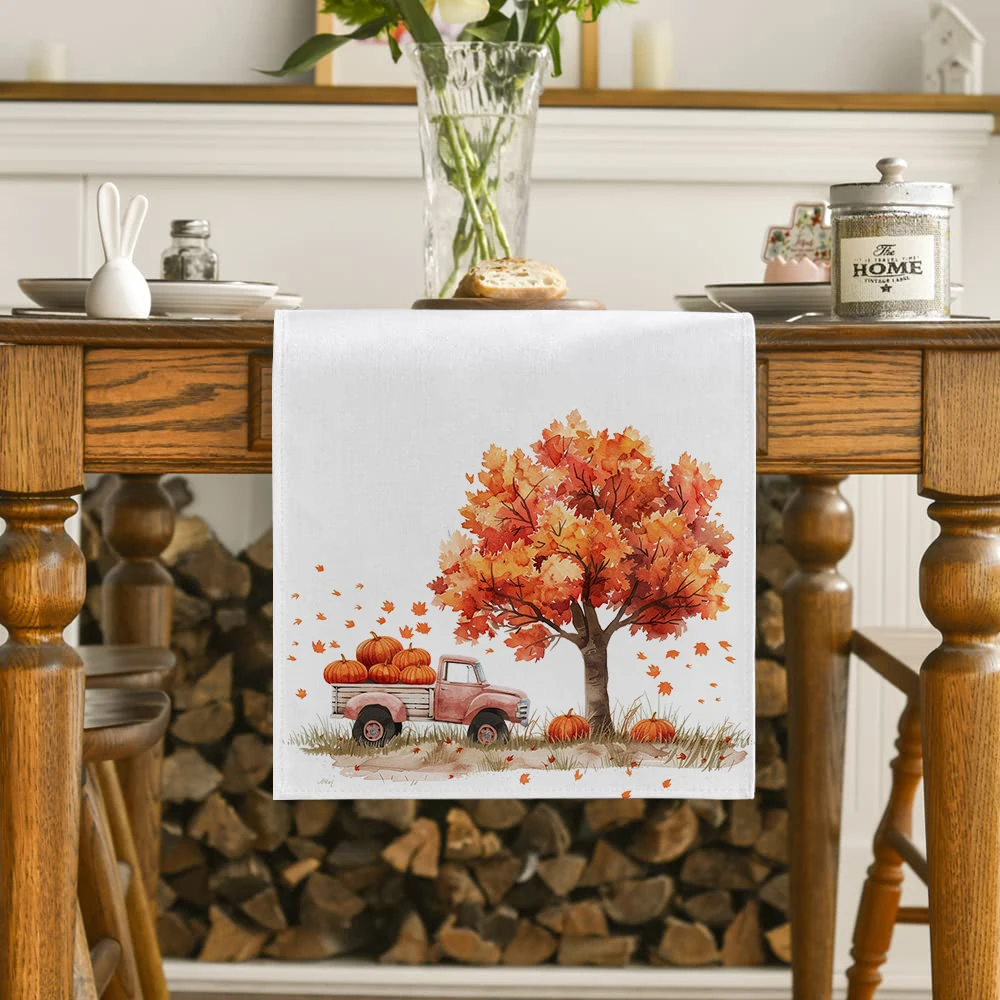 Autumn Truck Pumpkin Maple Maple Table Runner Kitchen Table Decor Farmhouse Dining Table Runners Wedding Party Decorations
