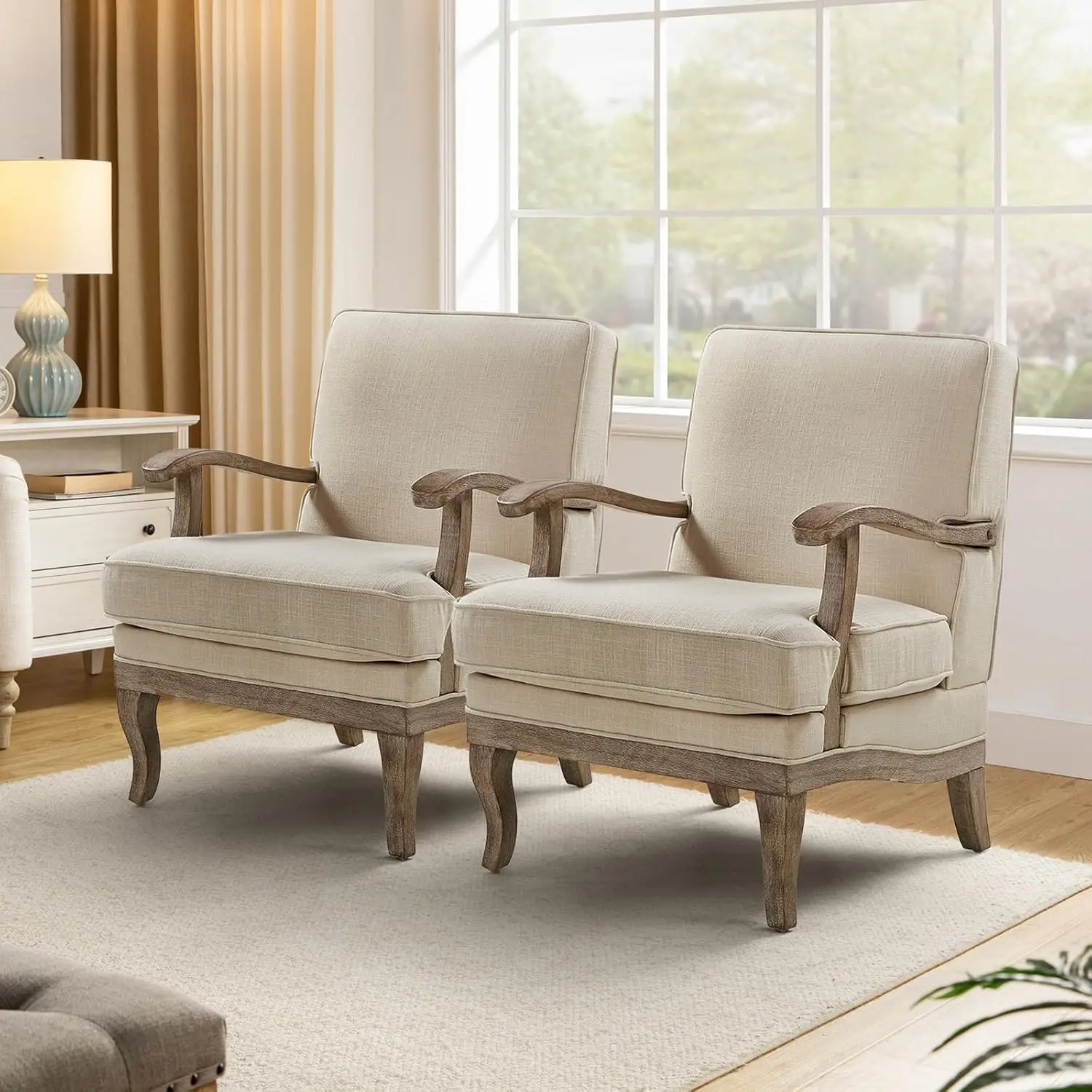 Mid-Century Modern Accent Chairs Set of 2, Upholstered Lounge Arm Chair ...