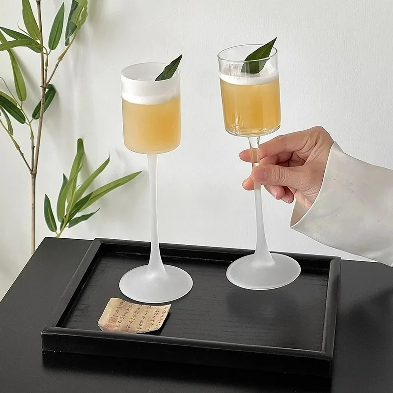 Creative Frosted Cocktail Glasses Cups Japanese Style Glass Goblet Thin Glass Cup Simple High Foot Champagne Cups Bar Tool