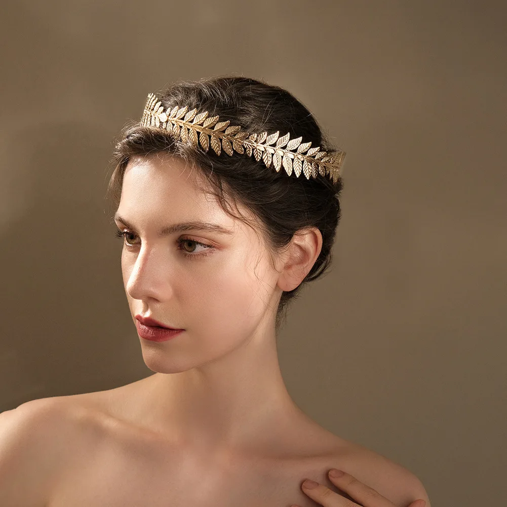 Vintage Baroque Golden Olive Leaves Tiaras Bridal Wedding Tiara Headband for Women And Girls Hair Accessory