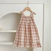 Girls Sister Dress Clothes Summer Sweet Newborn Baby Girls Pink Grid Jumpsuit Toddler Girls Short Sleeves Kids Princess Dress 5