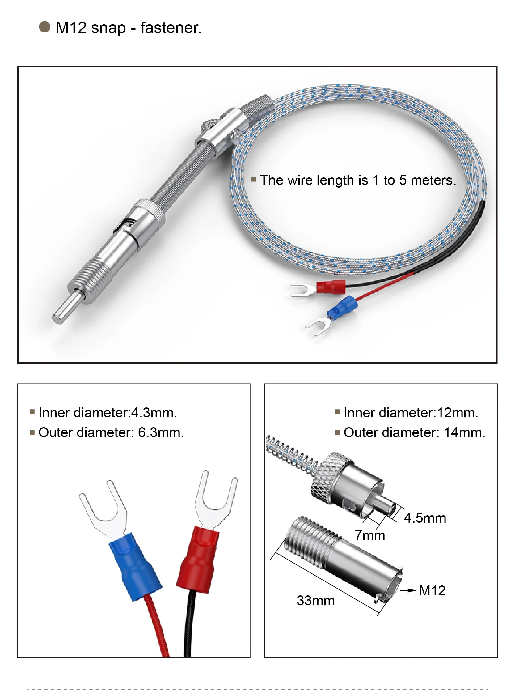 K Type Armored Thermocouple WRNT-02K M6 Screw Thread Spring Loaded Temperature S