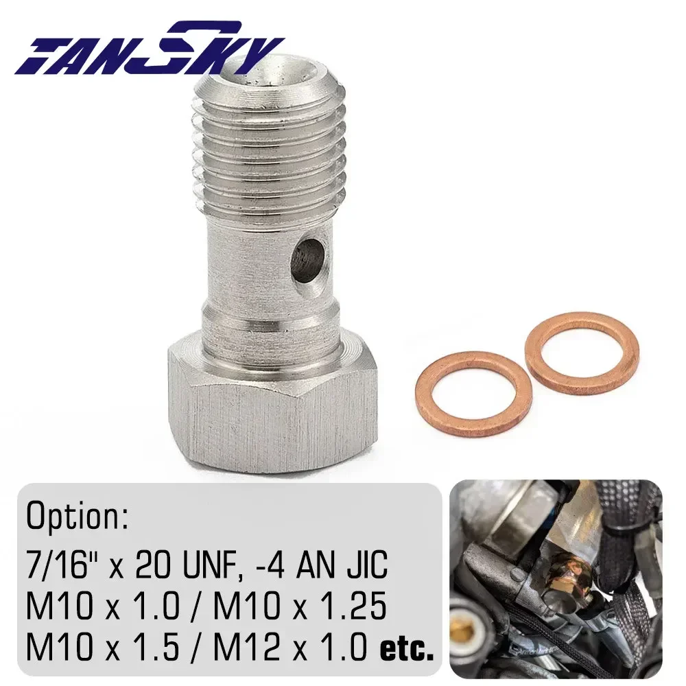 TANSKY Single Banjo Bolt Stainless Steel 7/16" x 20 UNF AN4 / AN3 / M10 M12 x 1.0mm Turbo Brake Line Adapter Fitting EPCGQ79
