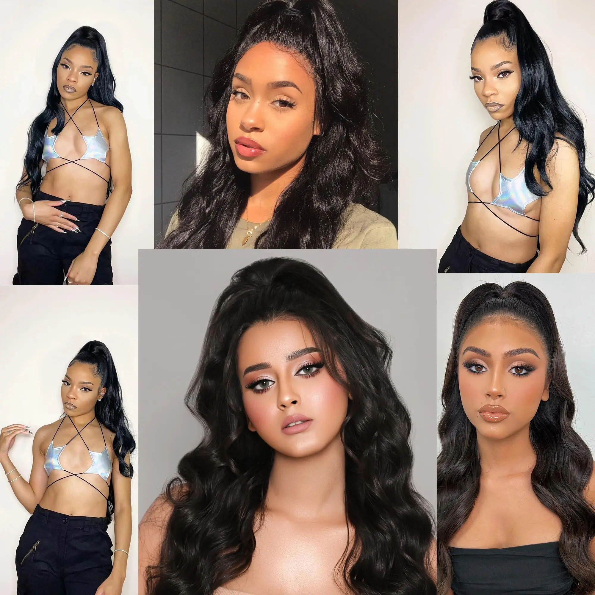 Body Wave Ponytail Extension Human Hair With Magic Paste Warp Around Brazilian 100% Human Hair For Women 1B Natural Color Virgin human hair extensions