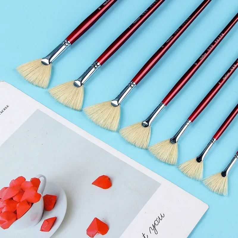 Lot De 9 Pinceaux En Forme D'éventail Pour Peinture Acrylique Et