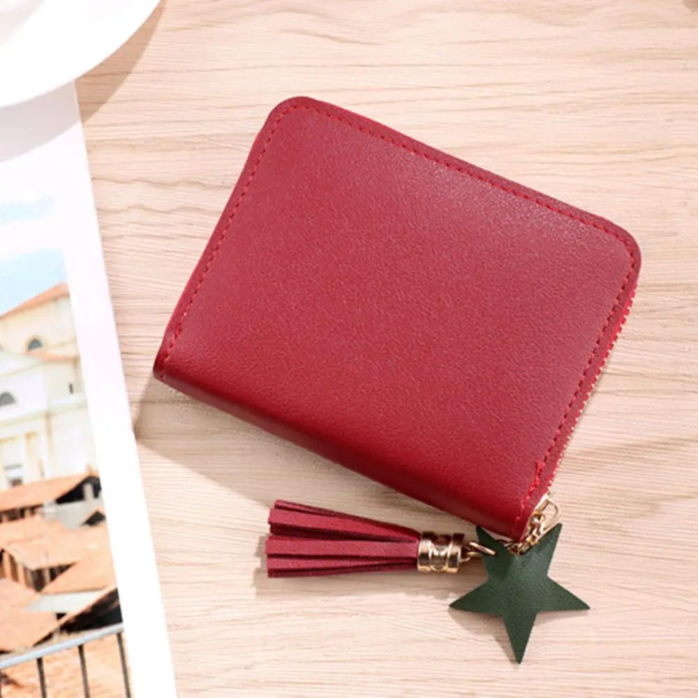 Korean Style Wallet Simple Square Women's Short Zipper Small Tassel Mini Coin Purse Female Clutch Card Holder