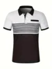 2024 short sleeved summer new item, men's casual polo shirt, V-neck button striped color blocked versatile T-shirt top 1