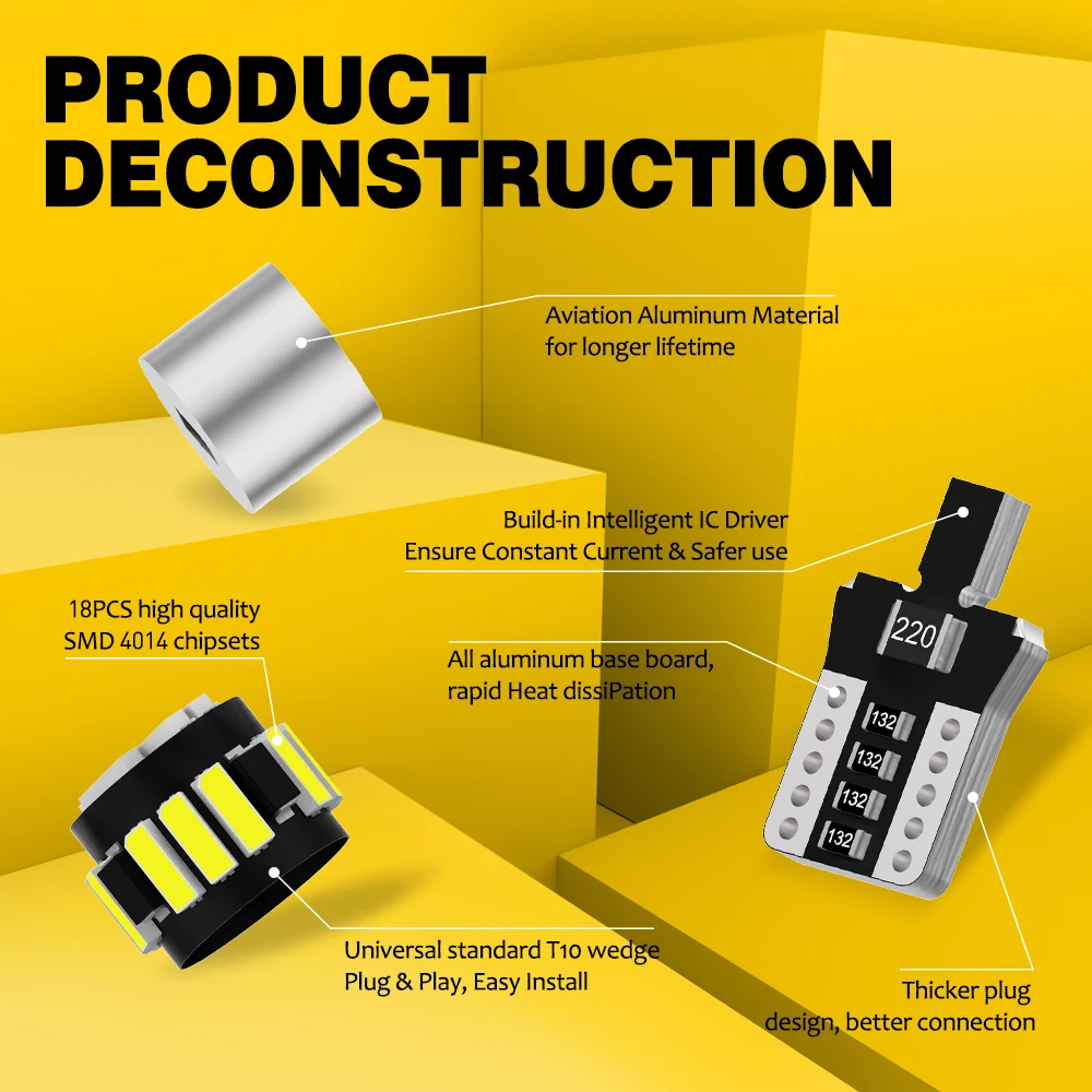 AUXITO LED ĵ W5W LED 194 168 5W5 LED ڵ ׸   ȣ , Ÿ ڷѶ ķ ֻ, T10, 4 , 2 
