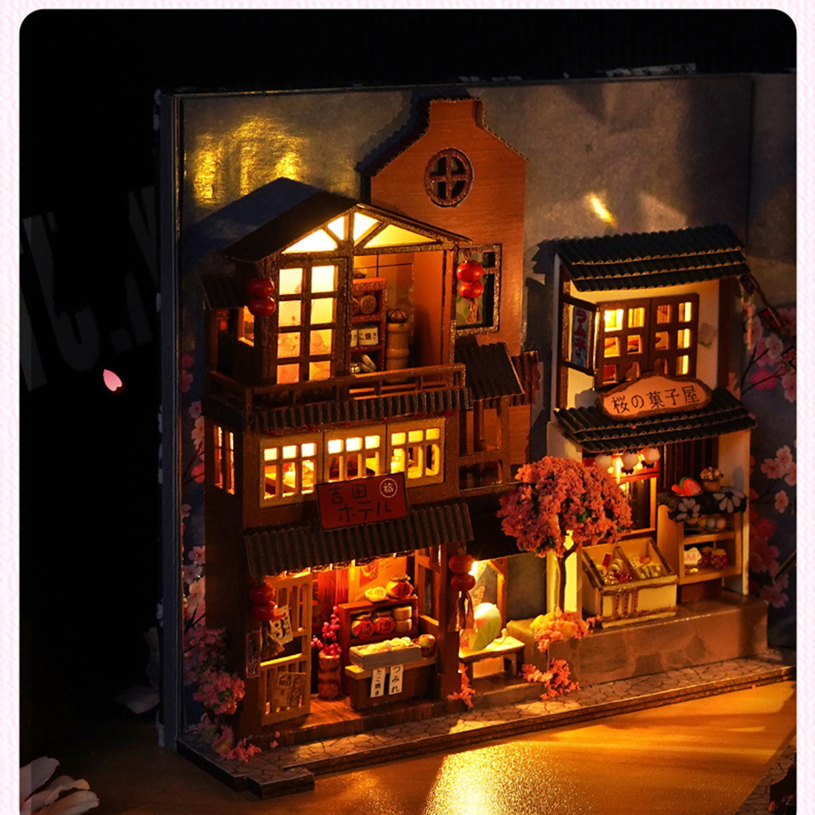 Serre-livres miniatures 3D de style japonais en bois vintage avec