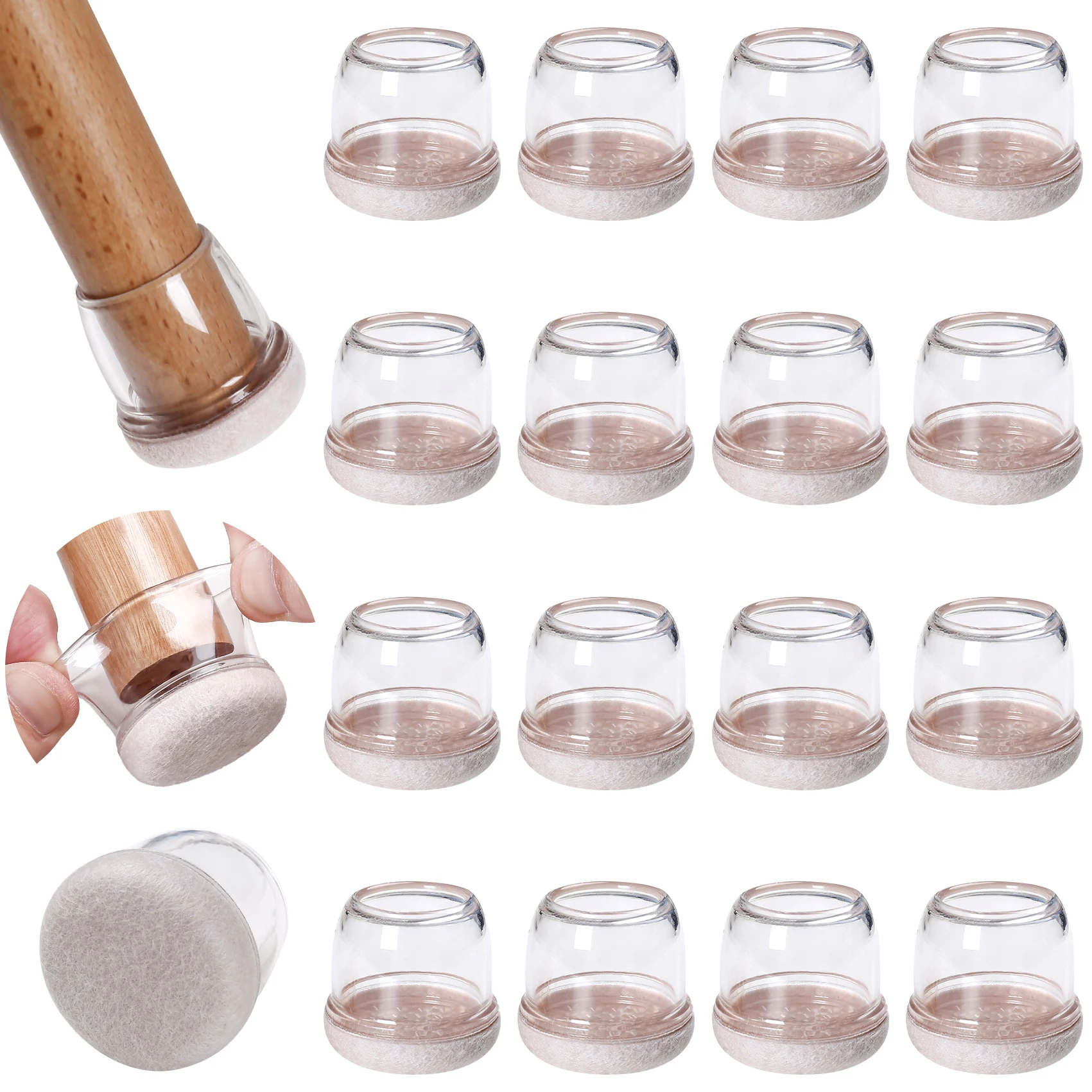 16-Piece Silicone Chair Leg Protectors with Felt Pads for Floor Protection and Noise Reduction