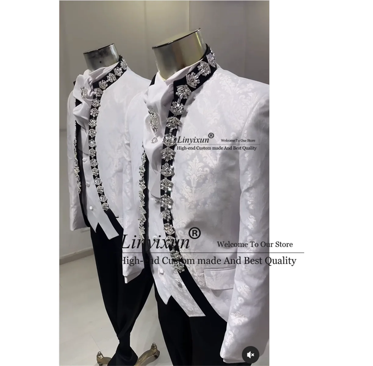 Luxury Shiny Diamond Suits For Men 3 Pieces Groom Wedding Tuxedos Long Cape Formal Customized Male Blazers trajes para hombre 3