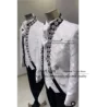 Luxury Shiny Diamond Suits For Men 3 Pieces Groom Wedding Tuxedos Long Cape Formal Customized Male Blazers trajes para hombre 3