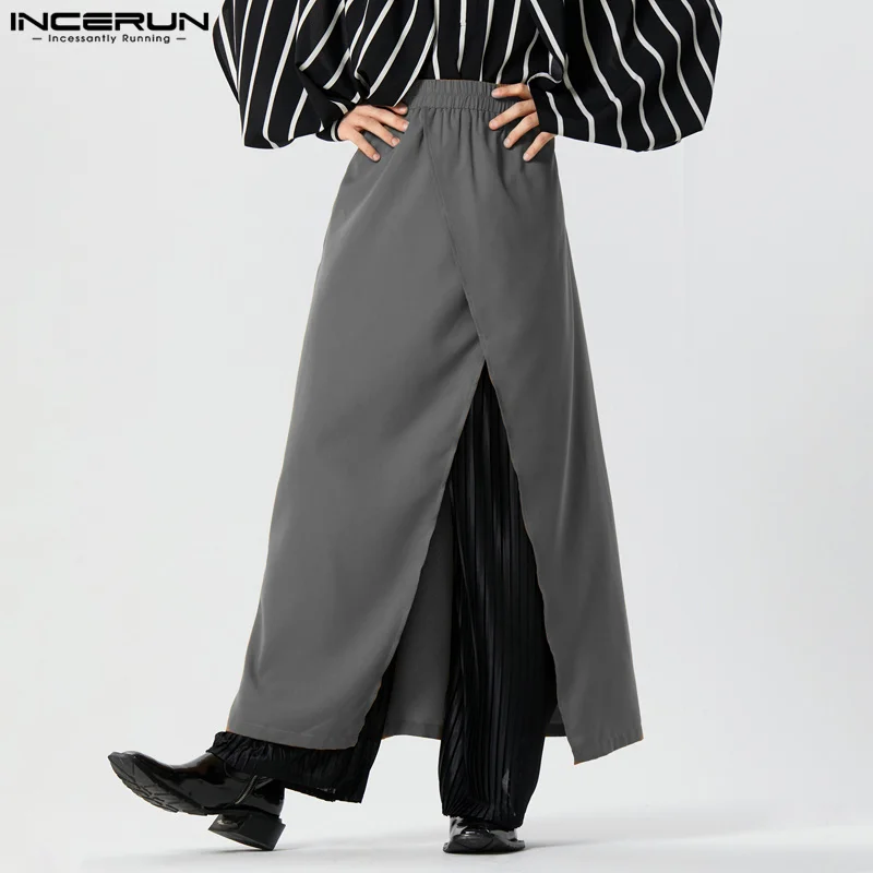 

2023 Men Skirts Solid Color Joggers Elastic Waist Streetwear Irregular Skirts Men Loose Fashion Casual Men Bottoms S-5XL INCERUN