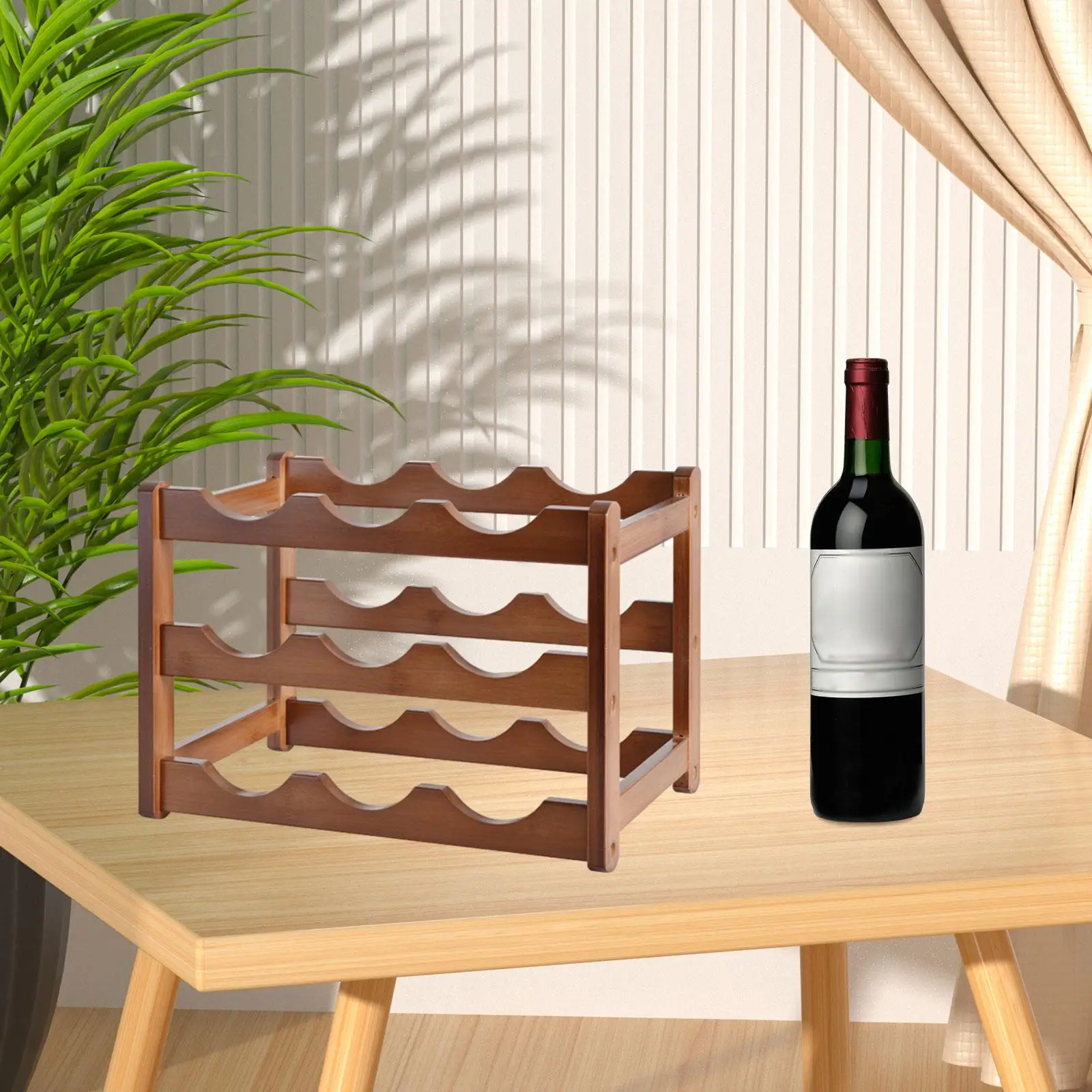 Wood Wine Rack Storage Organizer Decorative Wine Bottle Shelf Red Wine Display for Cabinet Countertop Bar Kitchen Tabletop