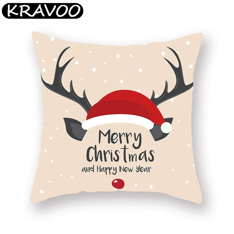 

Nordic Ins Cute Santa Elk Peach Skin Pillowcase Christmas Decoration Cushion Cover Printed Pillow Case 45x45cm Funda Cojin