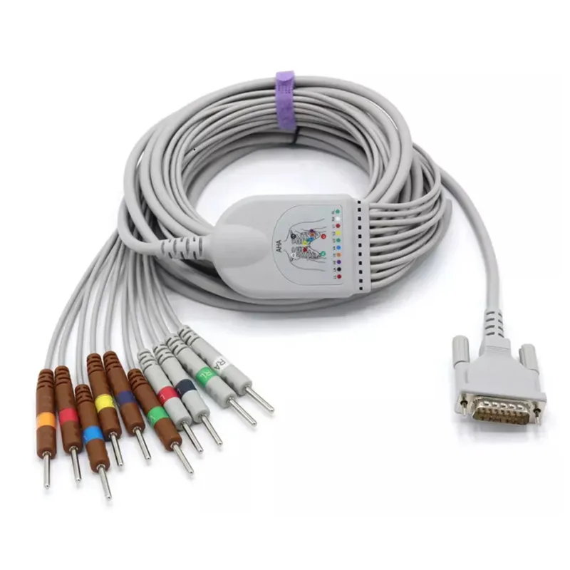 Cavo Ecg Ecg One Piece 10 Fili Db 15 Pin Din 3.0 End Aha Aami Standard Per Schiller At3 At5 Cs6 Cs12 Cs100 Ecg Machine