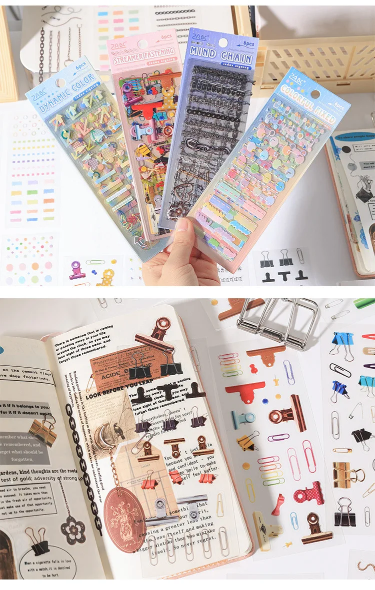 6 Stück/Packung Cartoon-Index-Tab-Aufkleber, niedliche Etiketten-Dekor-Aufkleber für DIY-Scrapbook, Tagebuch, Album, Bastelbedarf – Detail 6