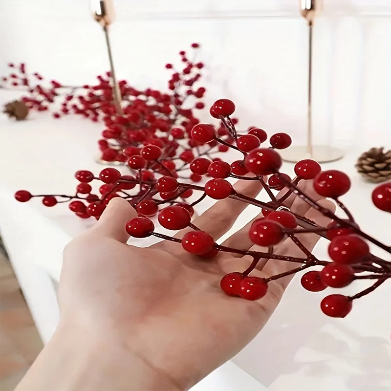 Artificia Red Berries Christmas Decoration Vine Flowers 88/74 inch artificial holly berries For Decoration Party Home Table Ornaments Wreath DIY Gift
