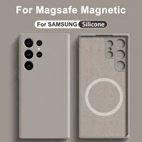 Liquid Silicone Case For Magsafe For Samsung Galaxy S24 S22 S21 S23 S25 Ultra Plus Fe Wireless Charge Magnetic Shockproof Cover